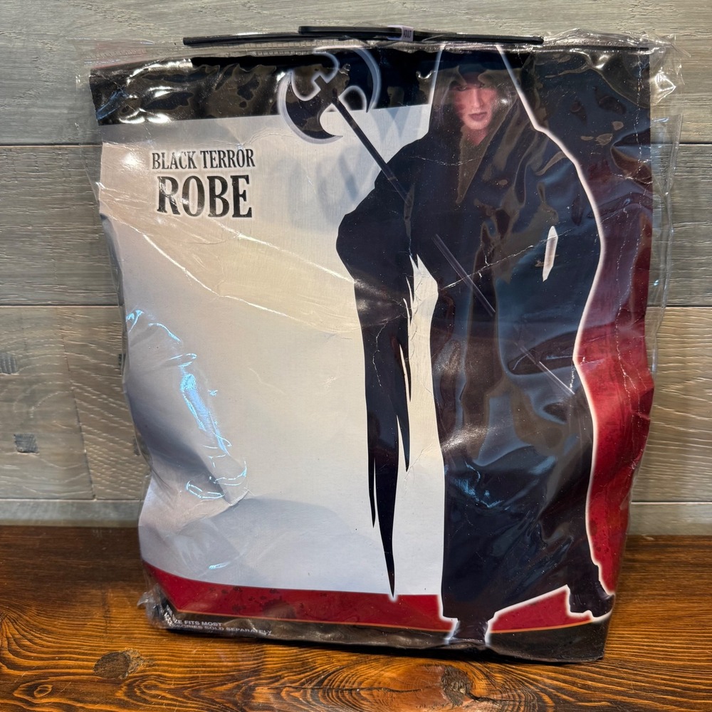 Costumes USA Black Terror Robe Adult One Size Halloween Grim Reaper Hooded Cloak